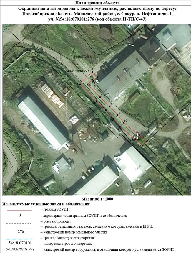 Распоряжение Правительства Новосибирской области от 02.08.2022 N 447-рп "Об установлении зоны с особыми условиями использования территории "Охранная зона "Газопровод к нежилому зданию, расположенному по адресу: Новосибирская область, Мошковский район, с. Сокур, п. Нефтяников-1, уч. N 54:18:070101:276 (код объекта Н-ТП/С-43)" протяженностью 100 метров"