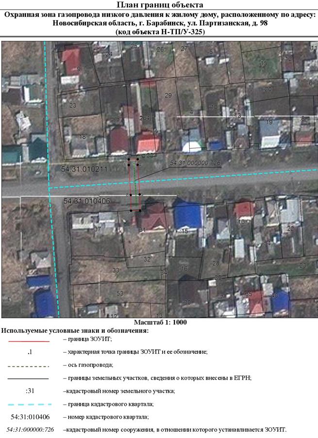 Распоряжение Правительства Новосибирской области от 09.08.2022 N 468-рп "Об установлении зоны с особыми условиями использования территории "Охранная зона "Газопровод низкого давления к жилому дому, расположенному по адресу: Новосибирская область, г. Барабинск, ул. Партизанская, д. 98 (код объекта Н-ТП/У-325)" протяженностью 32 метра"
