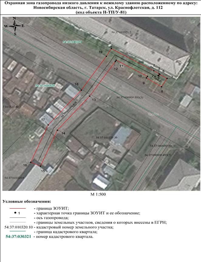 Распоряжение Правительства Новосибирской области от 04.10.2022 N 681-рп "Об установлении зоны с особыми условиями использования территории "Охранная зона "Газопровод низкого давления к нежилому зданию, расположенному по адресу: Новосибирская область, г. Татарск, ул. Краснофлотская, д. 112 (код объекта Н-ТП/У-81)" протяженностью 105 метров"