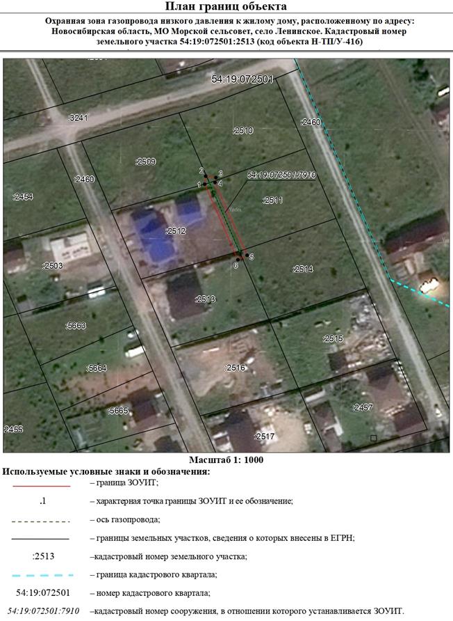 Распоряжение Правительства Новосибирской области от 11.10.2022 N 710-рп "Об установлении зоны с особыми условиями использования территории "Охранная зона "Газопровод низкого давления к жилому дому, расположенному по адресу: Новосибирская область, МО Морской сельсовет, село Ленинское. Кадастровый номер земельного участка 54:19:072501:2513 (код объекта Н-ТП/У-416)" протяженностью 31 метр"