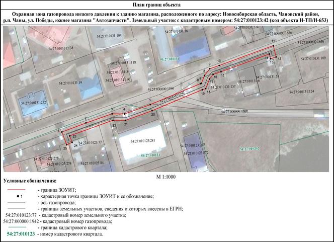 Распоряжение Правительства Новосибирской области от 22.11.2022 N 876-рп "Об установлении зоны с особыми условиями использования территории "Охранная зона "Газопровод низкого давления к зданию магазина, расположенного по адресу: Новосибирская область, Чановский район, р.п. Чаны, ул. Победы, южнее магазина "Автозапчасти". Земельный участок с кадастровым номером: 54:27:010123:42 (код объекта Н-ТП/И-653)" протяженностью 209 метров"