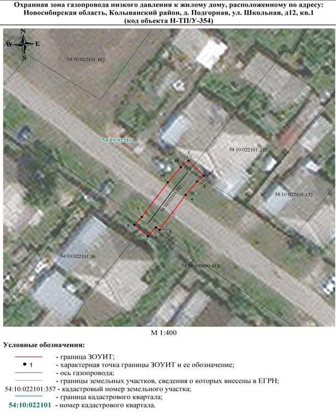 Распоряжение Правительства Новосибирской области от 06.12.2022 N 965-рп "Об установлении зоны с особыми условиями использования территории "Охранная зона "Газопровод низкого давления к жилому дому, расположенному по адресу: Новосибирская область, Колыванский район, д. Подгорная, ул. Школьная, д. 12, кв. 1 (код объекта Н-ТП/У-354)" протяженностью 25 метров"