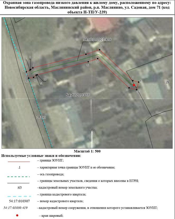 Распоряжение Правительства Новосибирской области от 06.12.2022 N 971-рп "Об установлении зоны с особыми условиями использования территории "Охранная зона "Газопровод низкого давления к жилому дому, расположенному по адресу: Новосибирская область, Маслянинский район, р.п. Маслянино, ул. Садовая, дом 71 (код объекта Н-ТП/У-239)" протяженностью 69 метров"