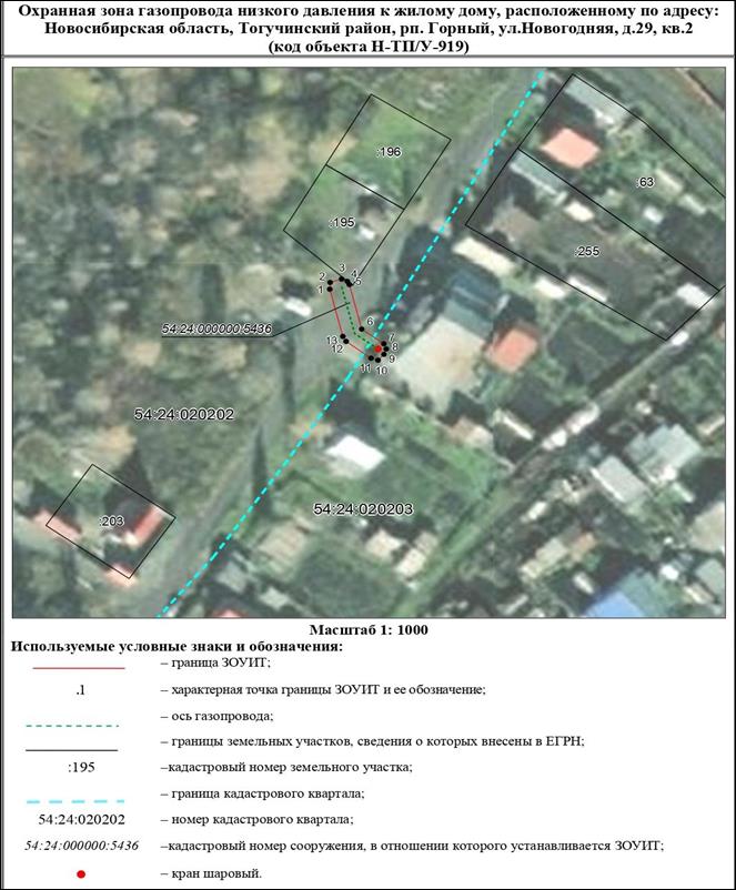 Распоряжение Правительства Новосибирской области от 31.01.2023 N 42-рп "Об установлении зоны с особыми условиями использования территории "Охранная зона "Газопровод низкого давления к жилому дому, расположенному по адресу: Новосибирская область, Тогучинский район, р.п. Горный, ул. Новогодняя, д. 29, кв. 2 (код объекта Н-ТП/У-919)" протяженностью 21 метр"