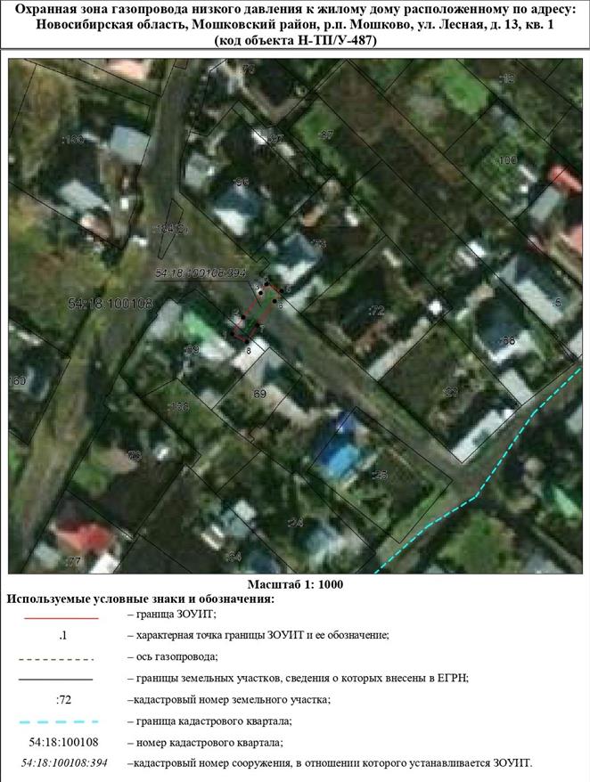Распоряжение Правительства Новосибирской области от 31.01.2023 N 43-рп "Об установлении зоны с особыми условиями использования территории "Охранная зона "Газопровод низкого давления к жилому дому, расположенному по адресу: Новосибирская область, Мошковский район, р.п. Мошково, ул. Лесная, д. 13, кв. 1 (код объекта Н-ТП/У-487)" протяженностью 26 метров"
