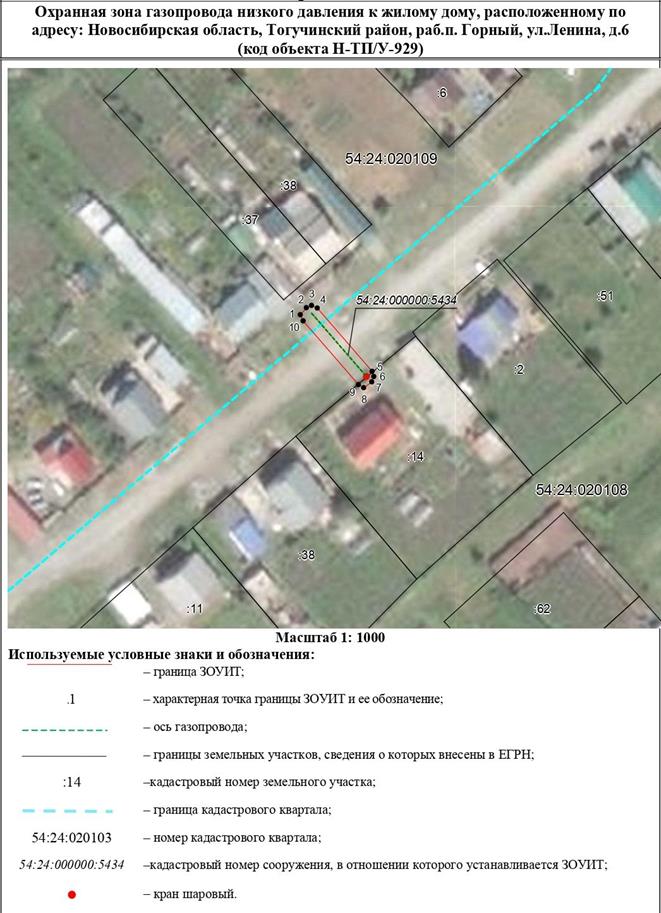 Распоряжение Правительства Новосибирской области от 07.02.2023 N 64-рп "Об установлении зоны с особыми условиями использования территории "Охранная зона "Газопровод низкого давления к жилому дому, расположенному по адресу: Новосибирская область, Тогучинский район, раб. п. Горный, ул. Ленина, д. 6 (код объекта Н-ТП/У-929)" протяженностью 26 метров"