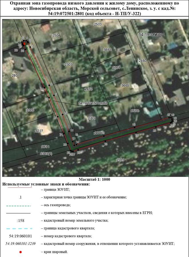 Распоряжение Правительства Новосибирской области от 07.02.2023 N 66-рп "Об установлении зоны с особыми условиями использования территории "Охранная зона "Газопровод низкого давления к жилому дому, расположенному по адресу: Новосибирская область, Морской сельсовет, с. Ленинское, з.у. с кад. N: 54:19:072501:2801 (код объекта – Н-ТП/У-322)" протяженностью 209 метров"