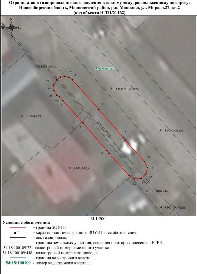 Распоряжение Правительства Новосибирской области от 20.02.2023 N 122-рп "Об установлении зоны с особыми условиями использования территории "Охранная зона "Газопровод низкого давления к жилому дому, расположенному по адресу: Новосибирская область, Мошковский район, р.п. Мошково, ул. Мира, д. 27, кв. 2 (код объекта Н-ТП/У-162)" протяженностью 20 метров"