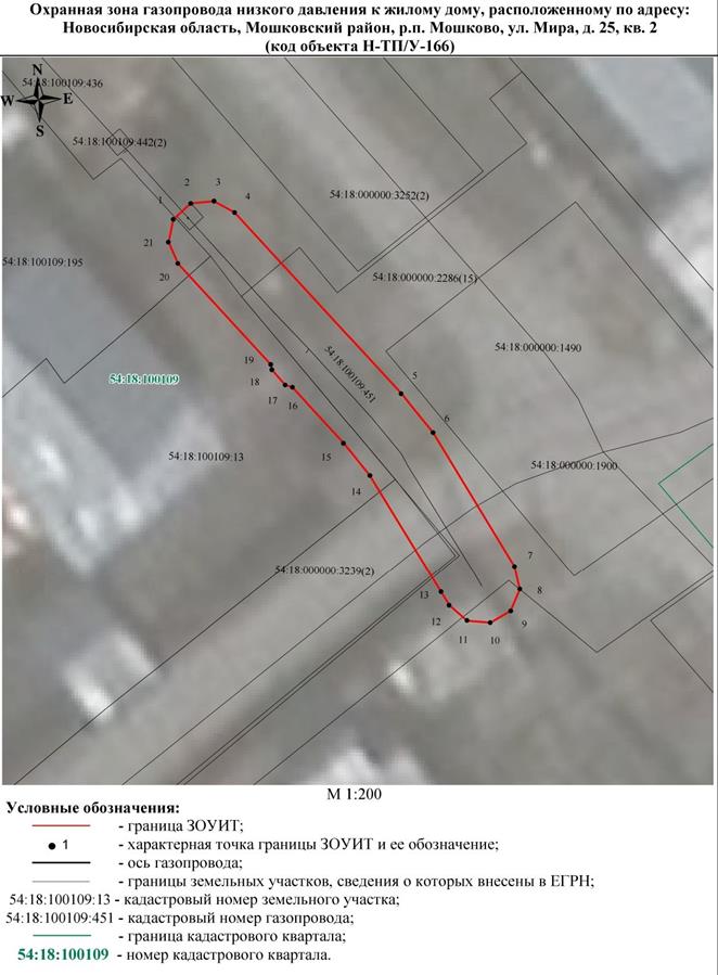 Распоряжение Правительства Новосибирской области от 20.02.2023 N 126-рп "Об установлении зоны с особыми условиями использования территории "Охранная зона "Газопровод низкого давления к жилому дому, расположенному по адресу: Новосибирская область, Мошковский район, р.п. Мошково, ул. Мира, д. 25, кв. 2 (код объекта Н-ТП/У-166)" протяженностью 30 метров"