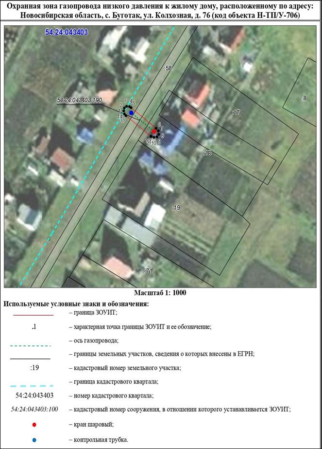 Распоряжение Правительства Новосибирской области от 21.03.2023 N 199-рп "Об установлении зоны с особыми условиями использования территории "Охранная зона "Газопровод низкого давления к жилому дому, расположенному по адресу: Новосибирская область, с. Буготак, ул. Колхозная, д. 76 (код объекта Н-ТП/У-706)" протяженностью 15 метров"
